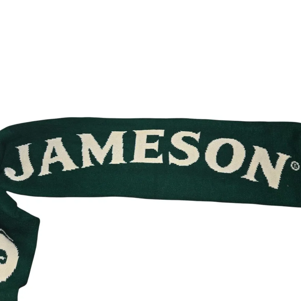 Jameson Irish Whiskey Knit Fringed Scarf Green Cream NWOT